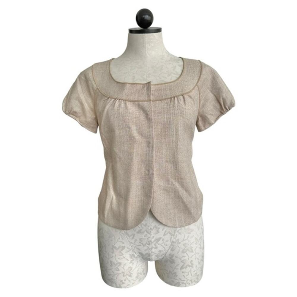 Nine West Jacket Cotton Linen Cap Sleeves Gold Size 2